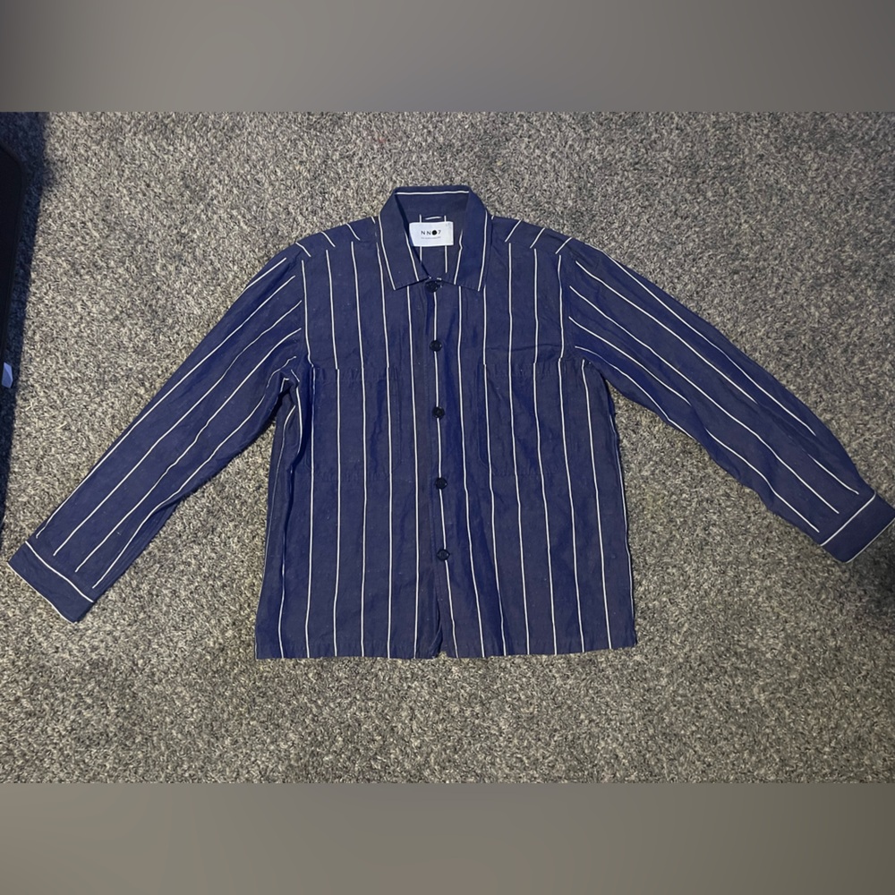 Men's Navy Striped Casual Button Down Shirt
